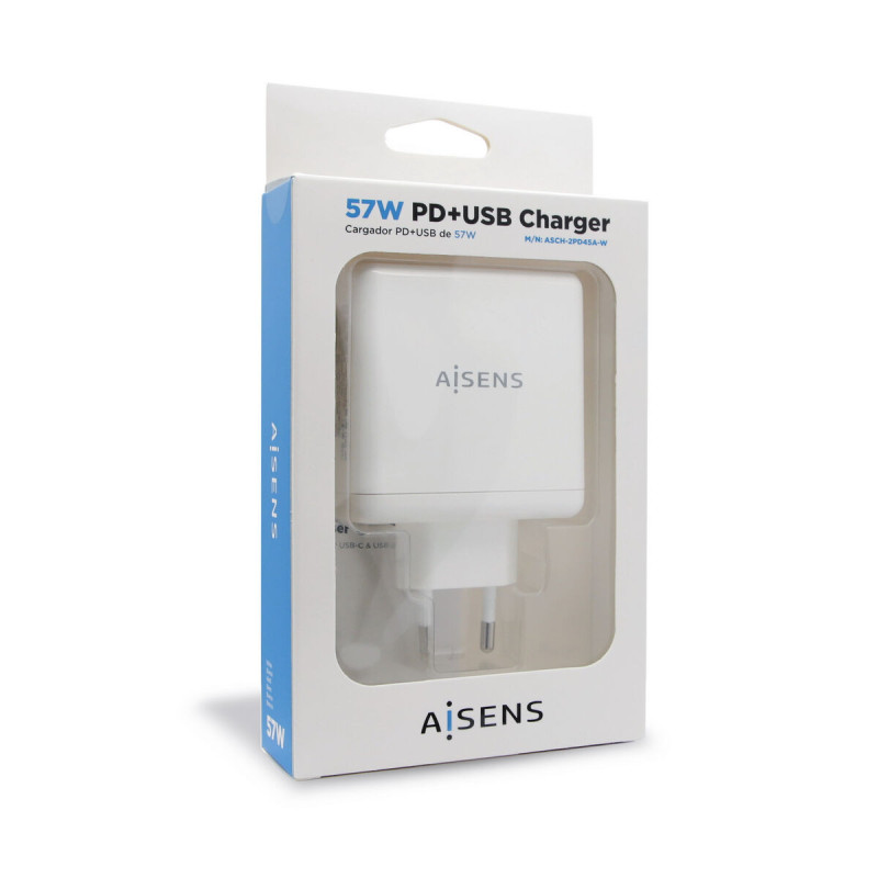 Image secondaire de Chargeur Voiture Mur Aisens ASCH-2PD45A-W Blanc 57 W USB-C (1 Unité)