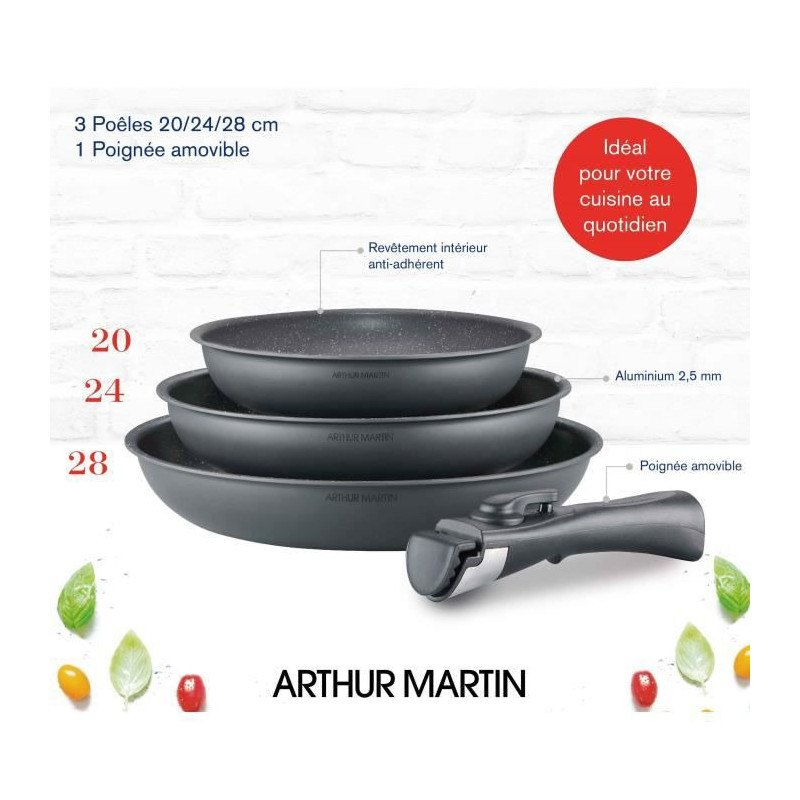 Image secondaire de Batterie de Cuisine Arthur Martin AM521 Gris 4 Pièces