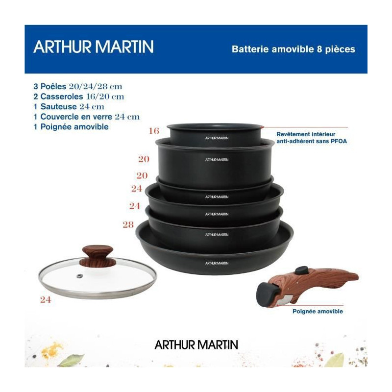 Image secondaire de Batterie de Cuisine Arthur Martin 8 Pièces