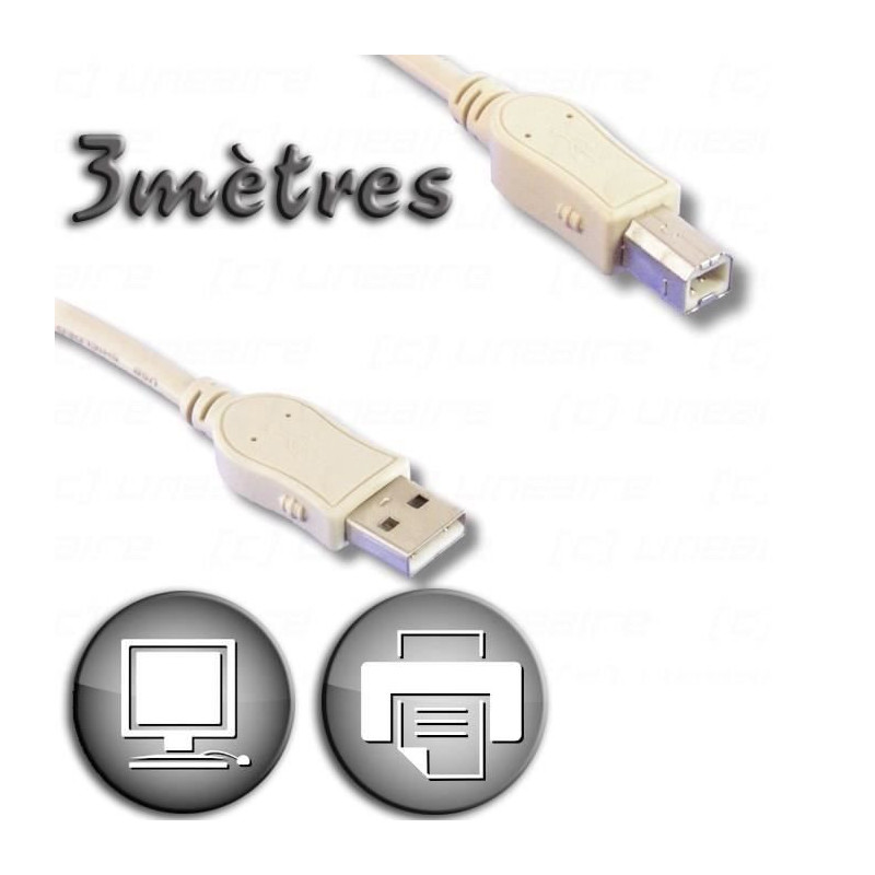 Câble USB 2.0 A vers USB B Lineaire 3 m Beige