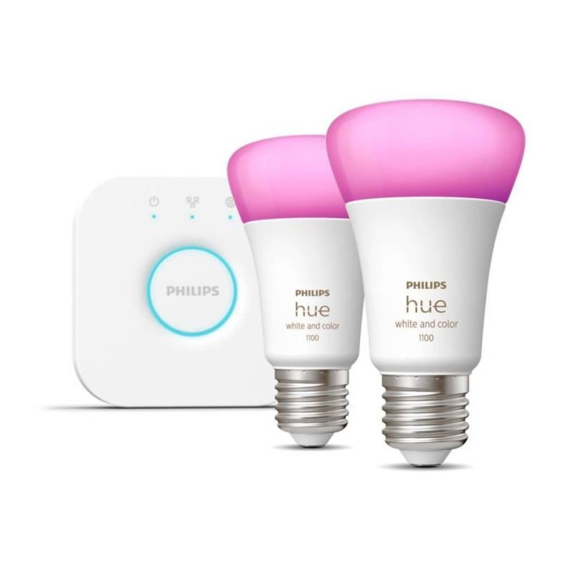 Philips Hue White and Color ambiance Kit de démarrage : 2 ampoules connectées E27 (1100)