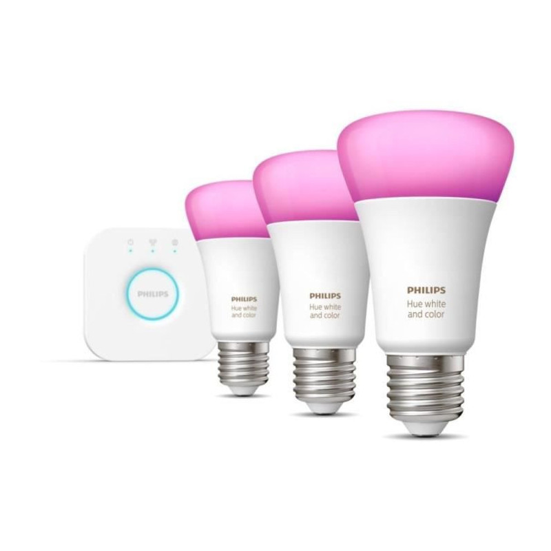 Philips Hue White and Color ambiance Kit de démarrage : 3 ampoules connectées E27 (1100)