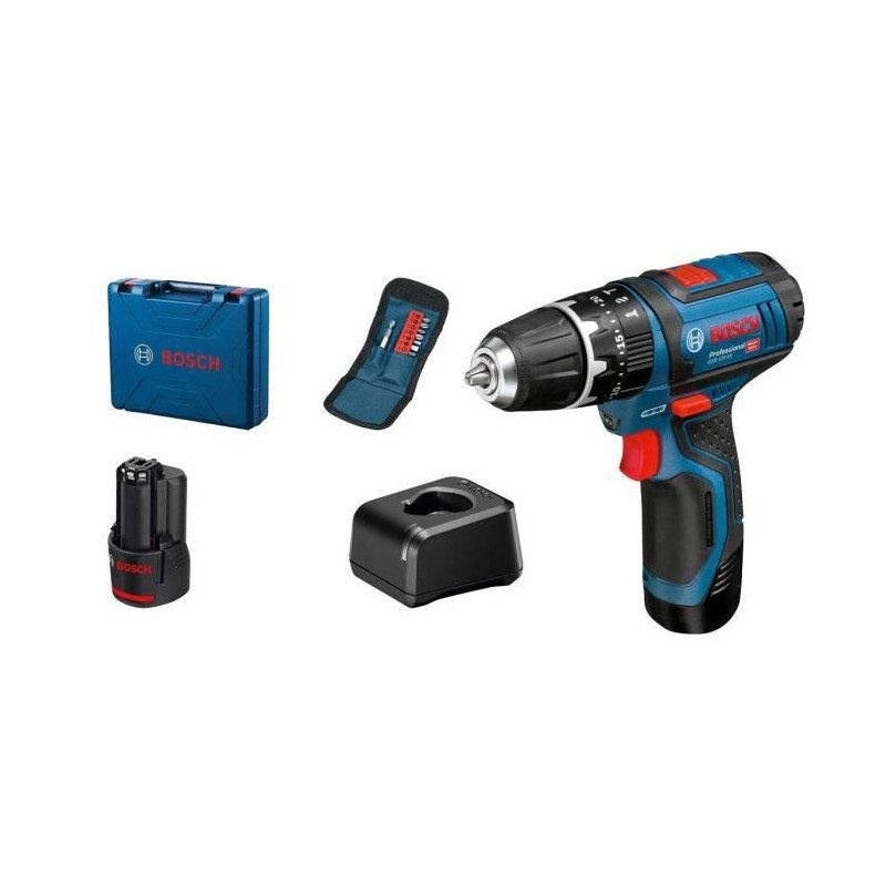 Bosch GSB 12V-15 Professional 1300 tr/min Noir, Bleu, Argent