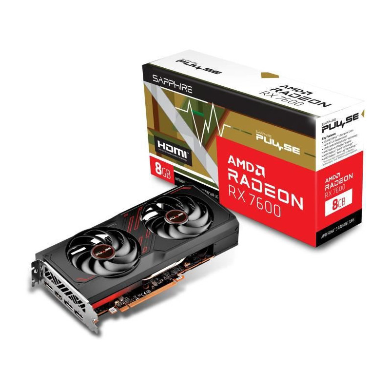 Sapphire - Carte Graphique - PULSE AMD RADEON - RX 7600 Gaming 8GB GDD