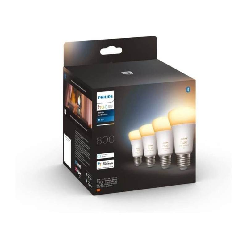 Philips Hue White ambiance A60 - Ampoule connectée E27 - 800 (pack de 4)