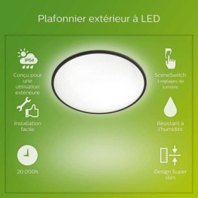 PHILIPS Plafonnier LED SUPERSLIM - 15W - IP54 - Noir 49,99 €