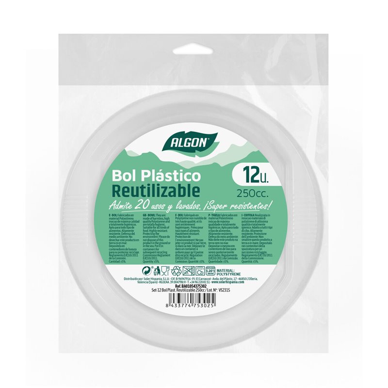 Image secondaire de Lot de bols réutilisables Algon Rond Blanc 250 ml 12 x 12 x 5 cm Plastique 12 Unités