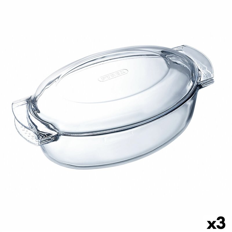 Plat de Four Pyrex Classic Vidrio Transparent verre Ovale 39 x 23 x 15 cm Avec couvercle (3 Unités)