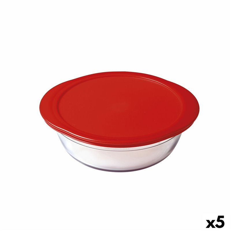 Panier-Repas rond avec couvercle Ô Cuisine Cook & Store 21 x 21 x 7 cm Rouge 1,1 L Silicone verre (5 Unités)