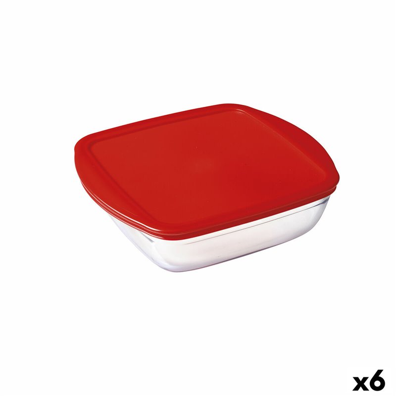 Panier-Repas carré avec couvercle Ô Cuisine Cook & Store Rouge 1 L 20 x 17 x 6 cm Silicone verre (6 Unités)