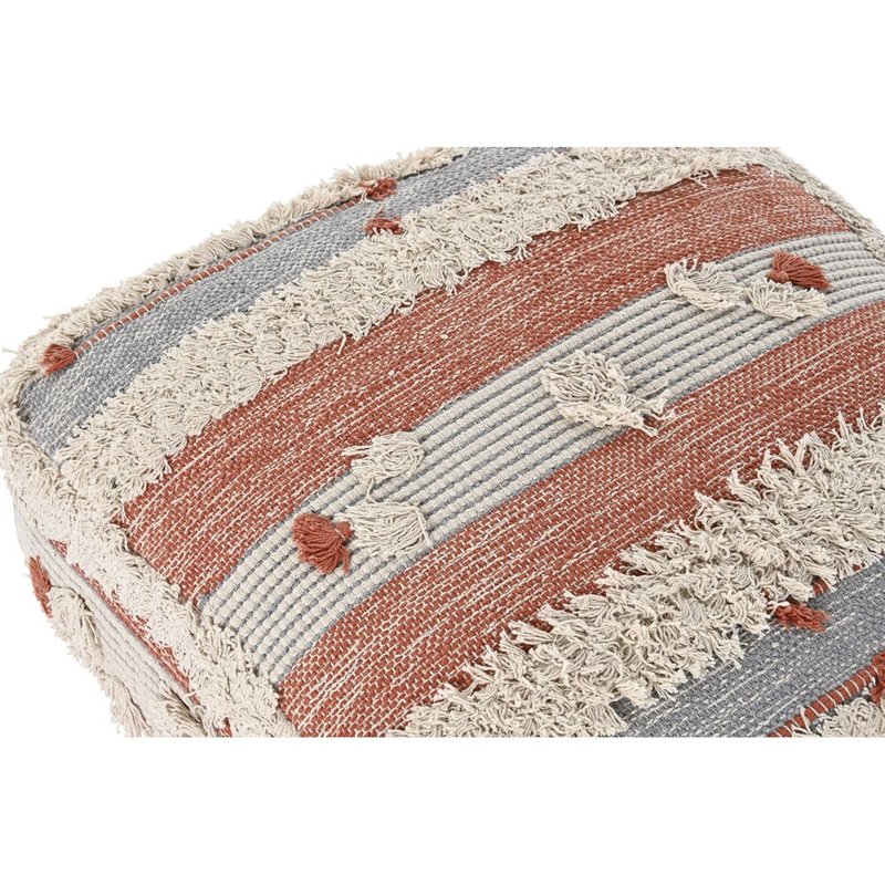 Image secondaire de Pouf DKD Home Decor Blanc Orange Rayures Boho 60 x 60 x 25 cm (2 Unités)