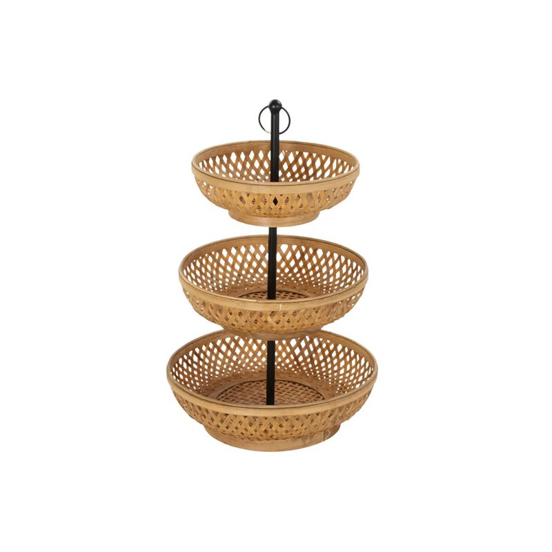 Coupe à fruits DKD Home Decor Noir Métal Marron Bambou 40 x 40 x 70 cm