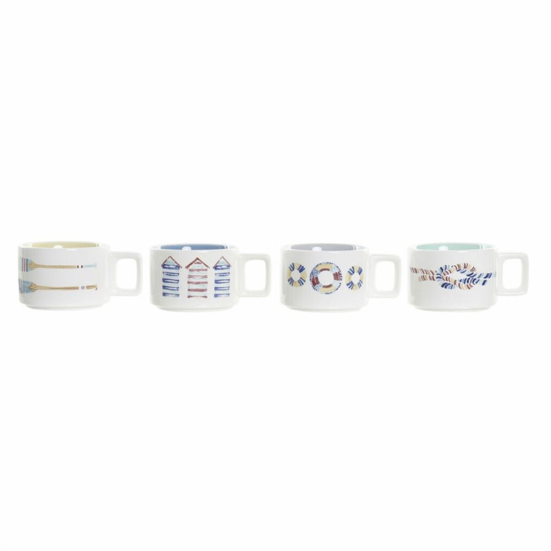 Ensemble de tasses à café DKD Home Decor Bleu Multicouleur Métal Dolomite 4 Pièces 260 ml