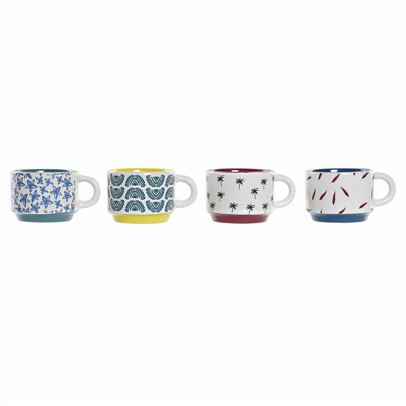 Ensemble de tasses à café DKD Home Decor Multicouleur Jaune Bleu Turquoise Bordeaux Métal Grès 4 Pièces 150 ml