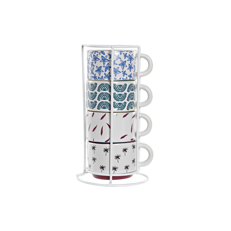 Image secondaire de Ensemble de tasses à café DKD Home Decor Multicouleur Jaune Bleu Turquoise Bordeaux Métal Grès 4 Pièces 150 ml