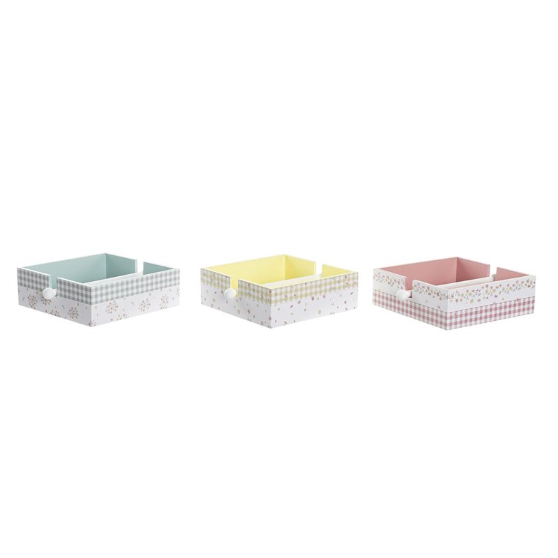 Porte-Serviettes DKD Home Decor Vichy Sweet Métal Aluminium Bois MDF 22 x 18 x 6 cm (3 Unités)