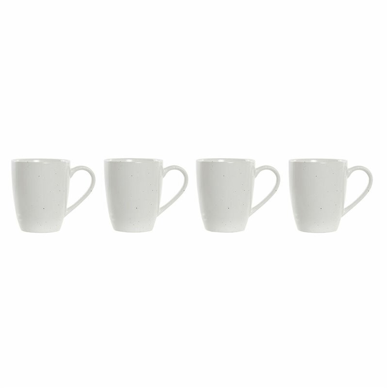 Ensemble de 4 mugs DKD Home Decor Blanc Naturel Bois d'hévéa Grès 300 ml 19 x 13 x 31 cm