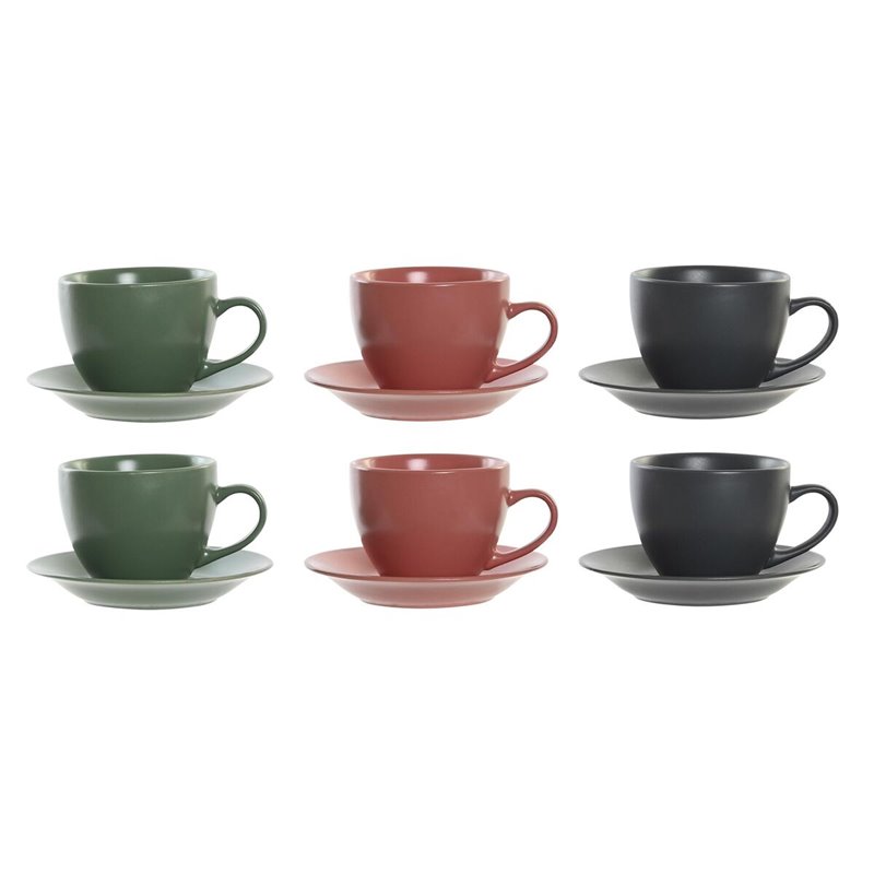 Image secondaire de Jeu de 6 tasses avec plat DKD Home Decor Vert Rose Gris foncé Grès 150 ml 16 x 17 x 35 cm