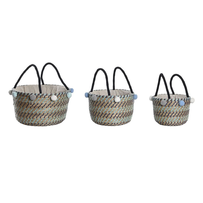 Set de basket DKD Home Decor Polyester Pompons 43 x 43 x 43 cm Herbier marin