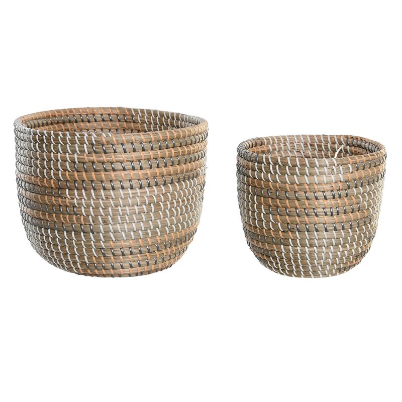 Set de basket DKD Home Decor 28 x 28 x 22 cm Tropical Herbier marin