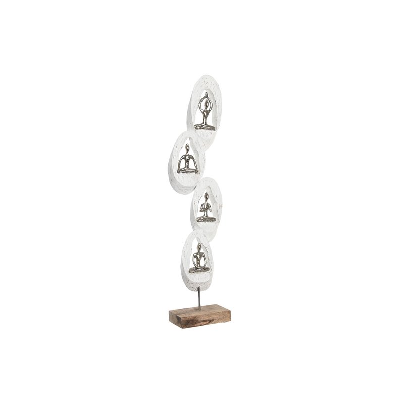 Figurine Décorative DKD Home Decor 18 x 9 x 69 cm Marron Aluminium Blanc Bois de manguier Yoga