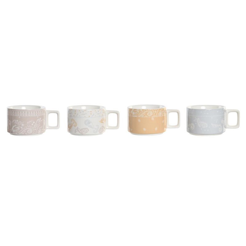 Image secondaire de Ensemble de tasses à café DKD Home Decor Jaune Bleu Blanc Rouge Métal Bambou Dolomite 260 ml 4 Pièces