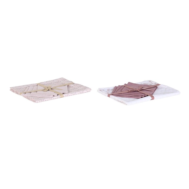 Image secondaire de Nappe et serviettes de table DKD Home Decor 150 x 150 x 0,5 cm Rose Blanc (2 Unités)