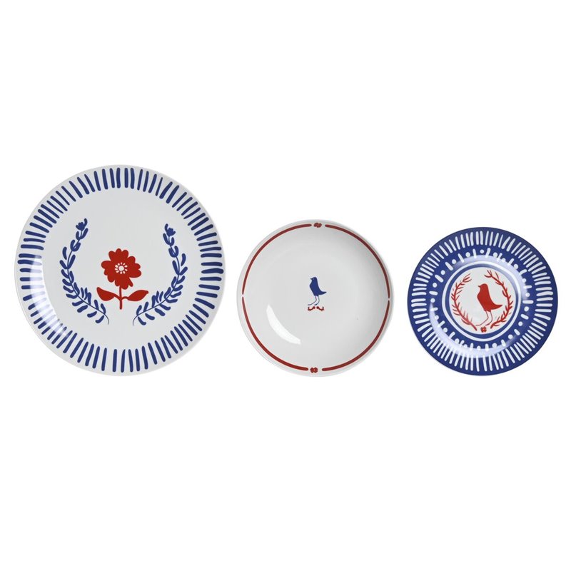 Service de Vaisselle DKD Home Decor Porcelaine Rouge Bleu Blanc 27 x 27 x 3 cm 18 Pièces