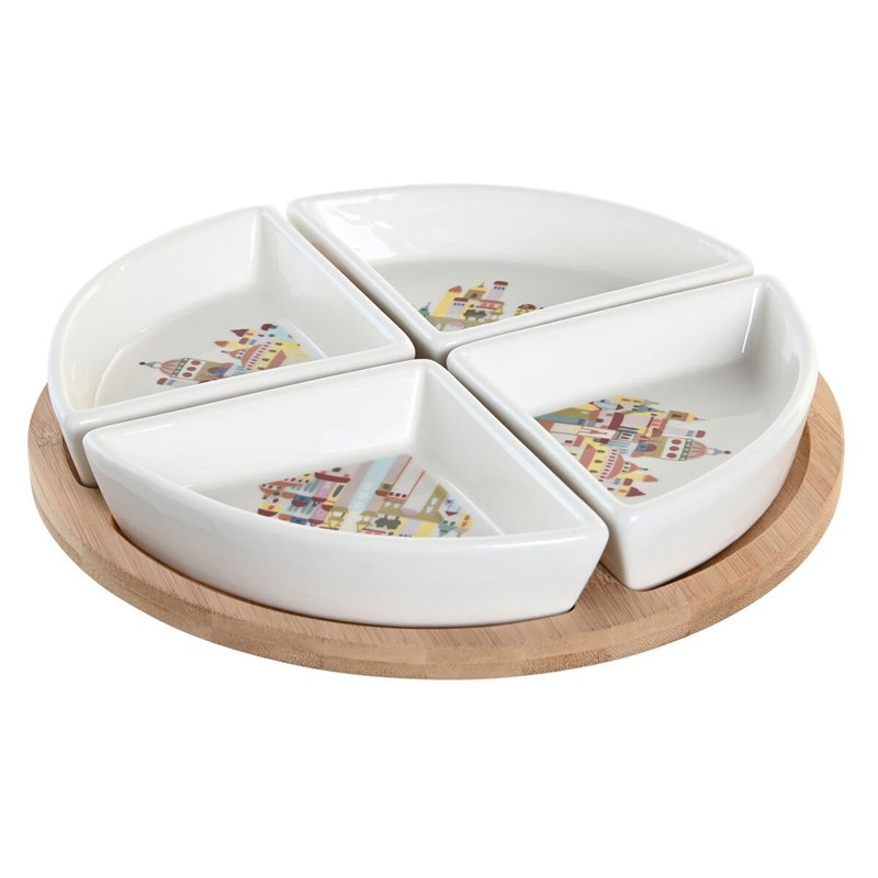 Ensemble à apértif DKD Home Decor 21,5 x 21,5 x 1 cm Naturel Rouge Multicouleur Grès Cottage Maisons