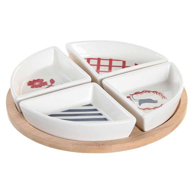 Ensemble à apértif DKD Home Decor 21,5 x 21,5 x 1 cm Rouge Bleu Blanc Grès méditerranéen Maisons