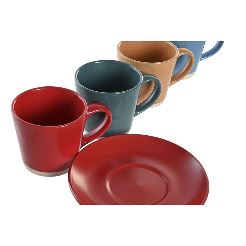 Image secondaire de Lot de tasses avec soucoupes DKD Home Decor Jaune Bleu Rouge Vert Grès 180 ml 14 x 14 x 2 cm