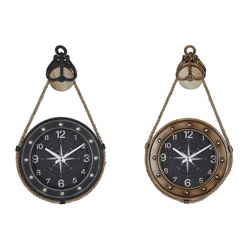 Horloge Murale DKD Home Decor 43 x 8 x 71 cm Verre Noir Doré Fer (2 Unités)