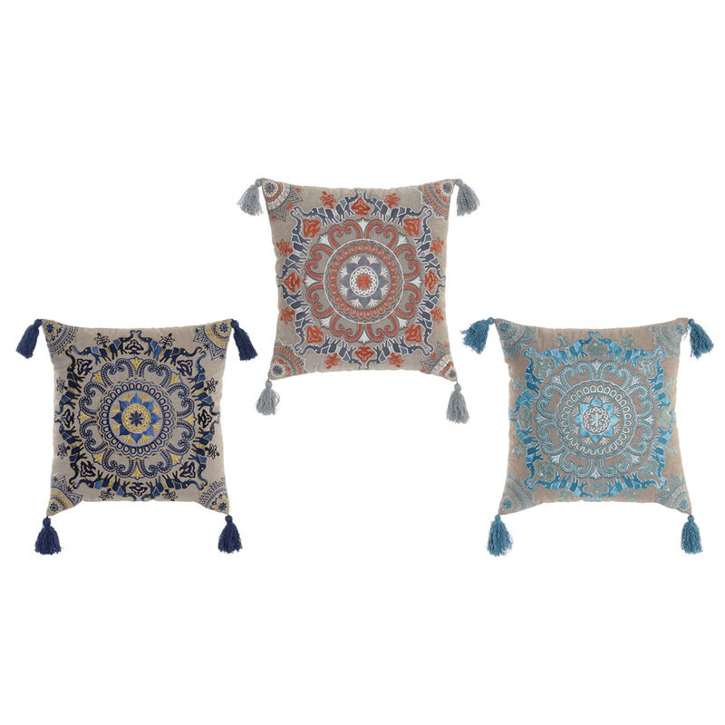 Coussin DKD Home Decor Orange Bleu ciel Blue marine Mandala 40 x 10 x 40 cm (3 Pièces)