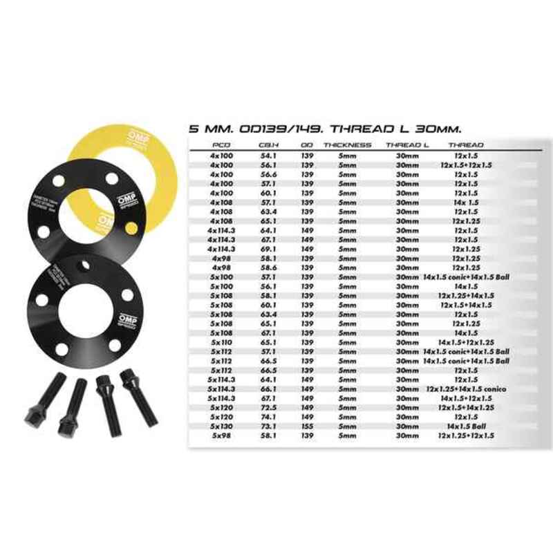 Image secondaire de Ensemble de séparateurs OMP 5x114,3 66,1 M12 x 1,25 + M14 x 1,50 15 mm