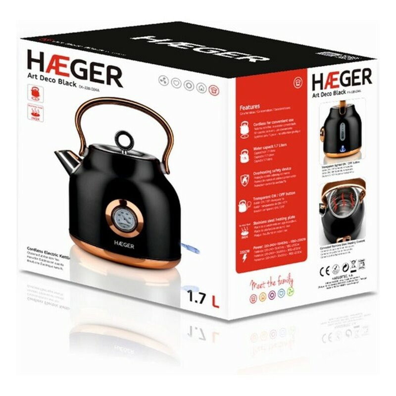 Image secondaire de Bouilloire et Théière Haeger EK-22B.024A Noir Acier inoxydable 2200 W 1,7 L