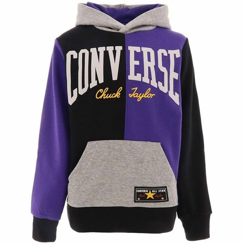 Sweat-Shirt à capuche fille Converse Throwback Split Block Noir Multicouleur