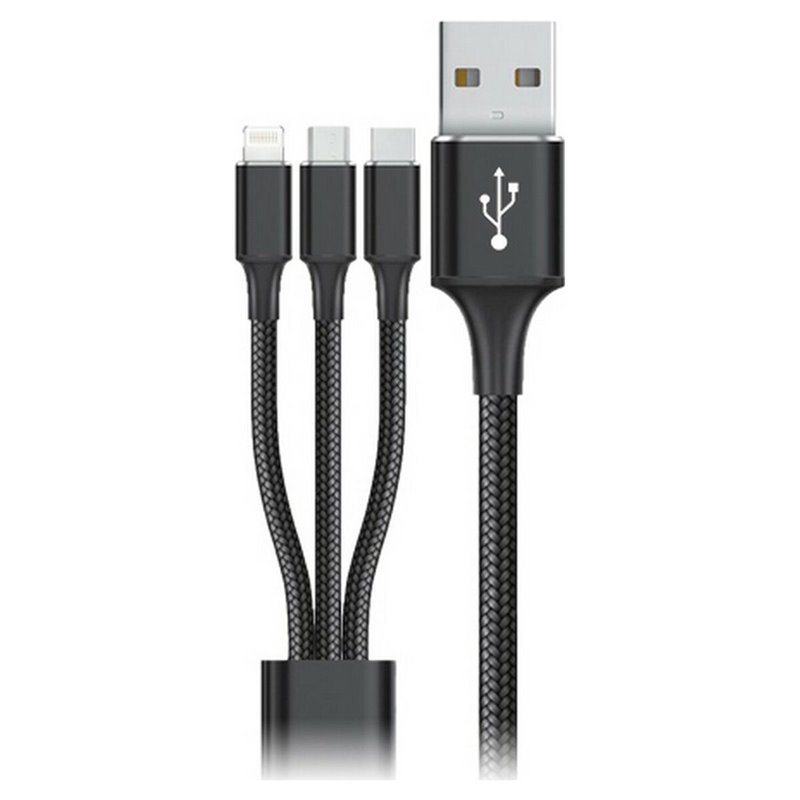 Câble USB vers Micro USB, USB-C et Lightning Goms Noir 1, 2 m