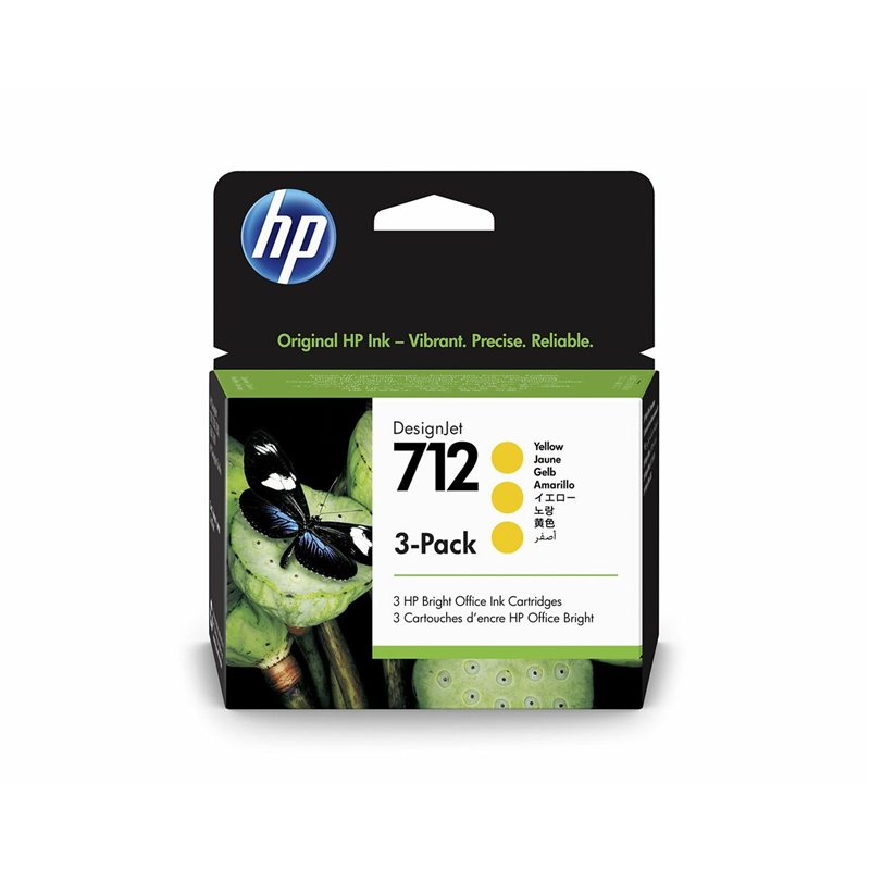 HP Pack de 3 cartouches d'encre DesignJet 712, jaune, 29 ml