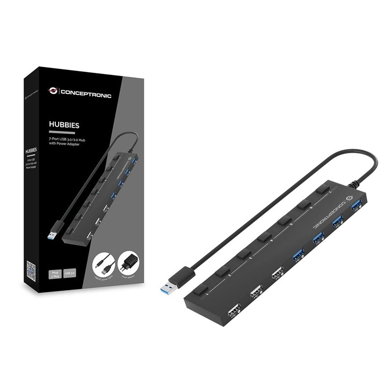 Image secondaire de Conceptronic HUBBIES09BP hub & concentrateur USB 3.2 Gen 1 (3.1 Gen 1) Type-A 5000 Mbit/s Noir