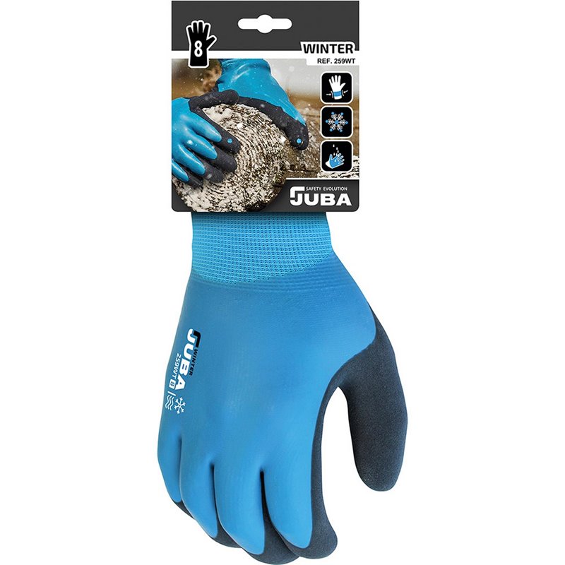 Gants de travail JUBA Polyester Nylon Nitrile Chaud Bleu