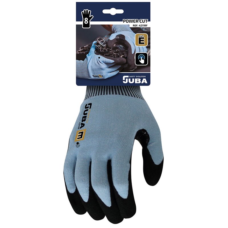 Gants de travail JUBA K-Rock Noir Bleu Tactile Fibre Nitrile