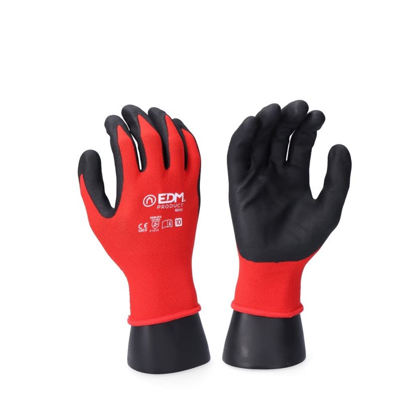 Gants de travail EDM Nylon Tactile Nitrile Industriels Rouge Lycra