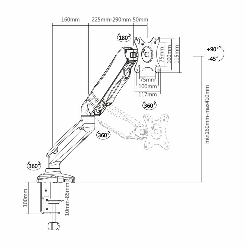 Image secondaire de Support de table d'écran Aisens DT27TSR-043