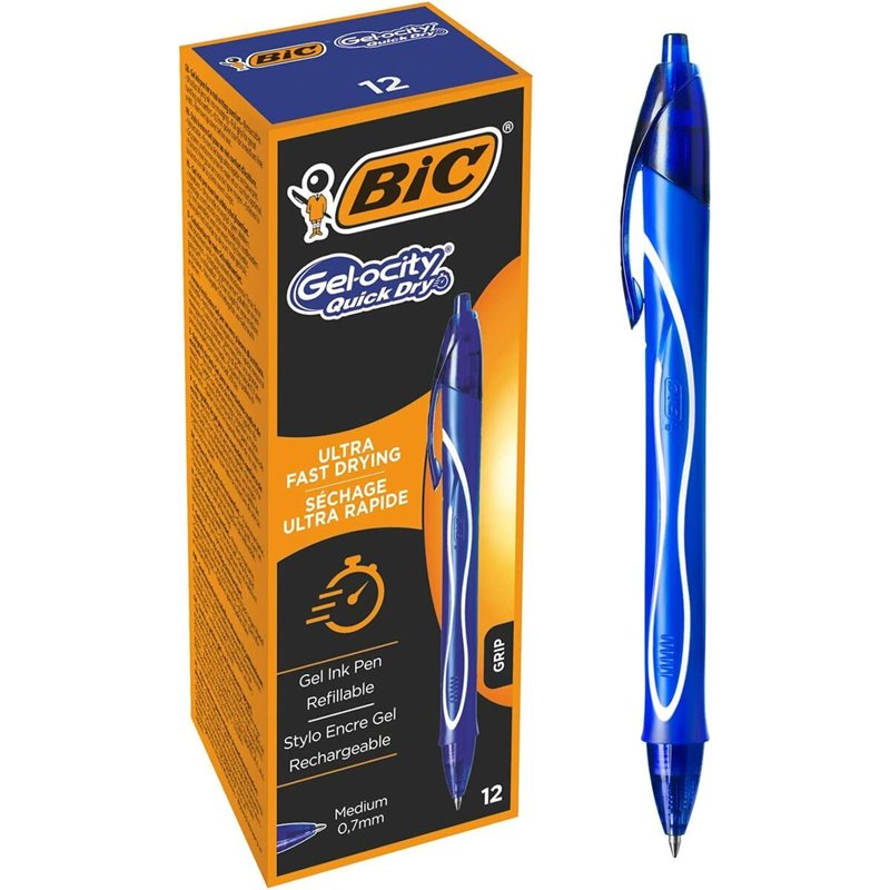 Stylo gel Bic Gel-ocity Quick Dry Bleu 0,3 mm (12 Unités)