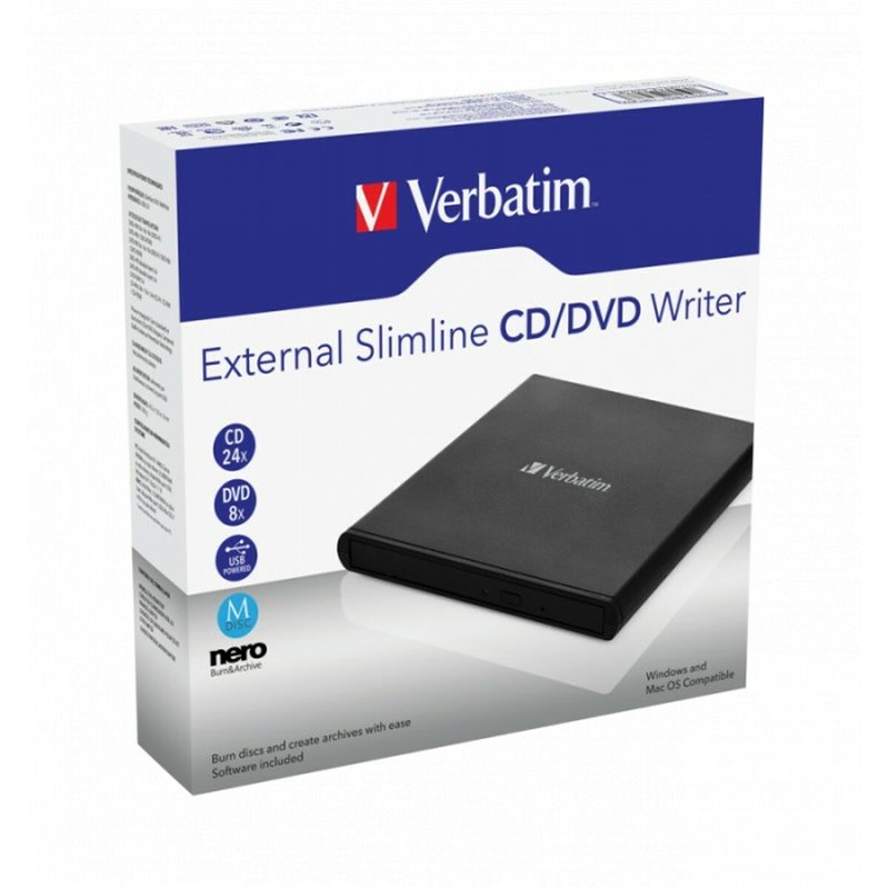 Image secondaire de Verbatim External Slimline CD/DVD Writer lecteur de disques optiques DVD±RW Noir