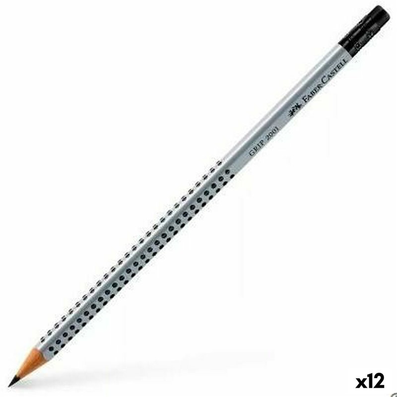 Crayon avec Gomme Faber-Castell Grip 2001 Écologique Gris HB (12 Unités)