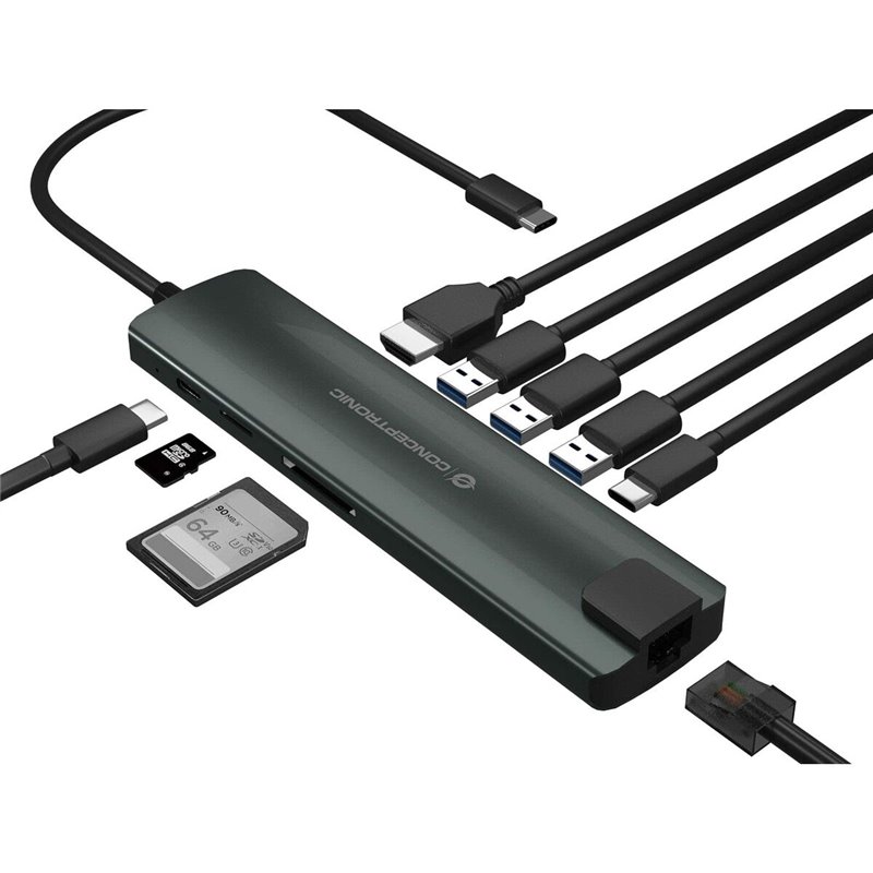 Image secondaire de Conceptronic DONN06G station d'accueil USB 3.2 Gen 1 (3.1 Gen 1) Type-C Noir, Argent