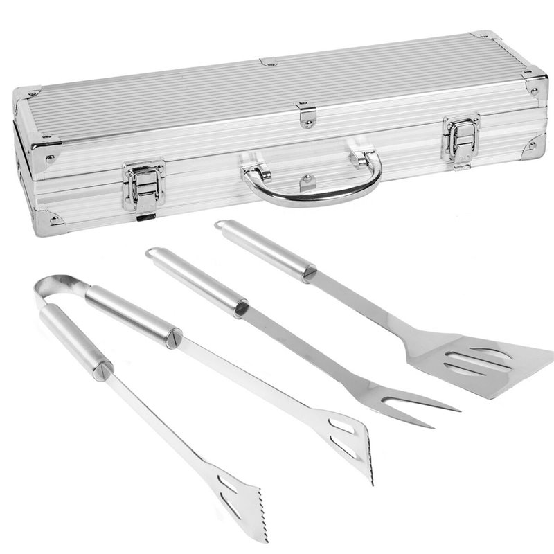 Kit dUstensiles pour Barbecue avec Mallette de Transport Acier inoxydable 37 x 10 x 8 cm