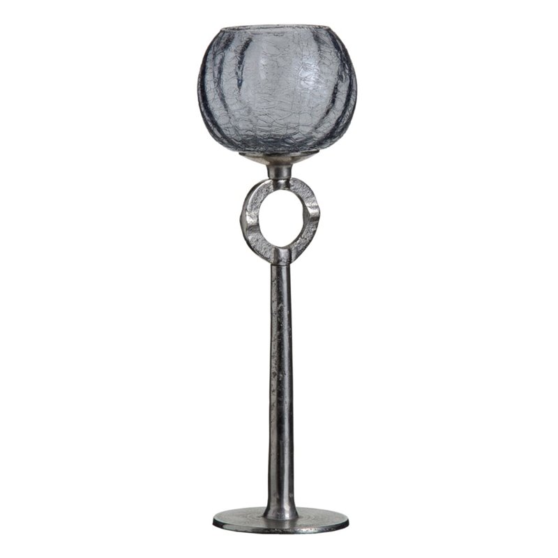 Bougeoir Verre Gris Métal 13 x 13 x 38 cm Argent