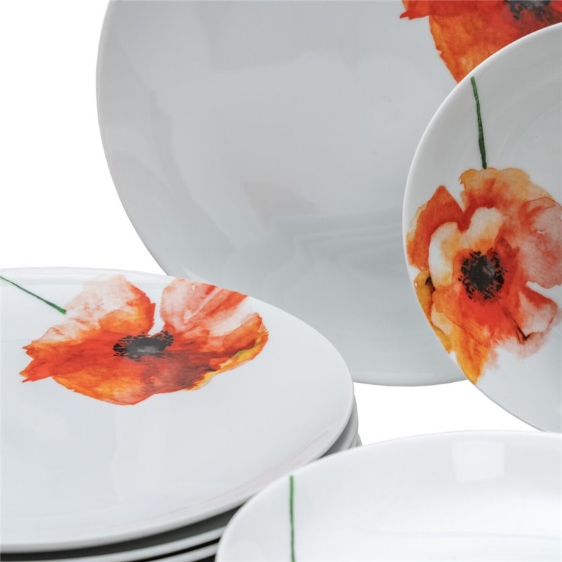 Image secondaire de Assietes 18 Pièces Porcelaine 1 cm Coquelicot